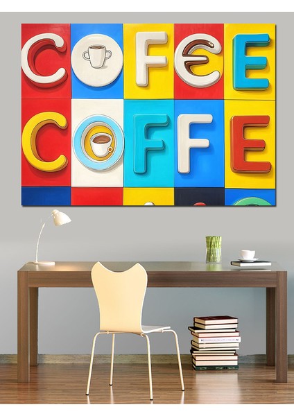 Renkli Kutu Harfli Coffee Dekoratif Kanvas - Mdf Ahşap Tablo fırsatları