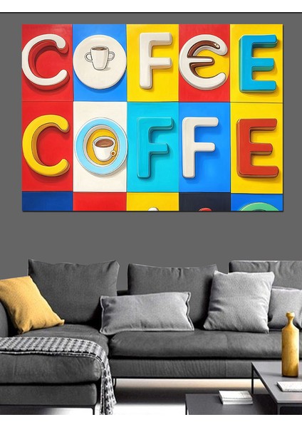 Renkli Kutu Harfli Coffee Dekoratif Kanvas - Mdf Ahşap Tablo indirimleri