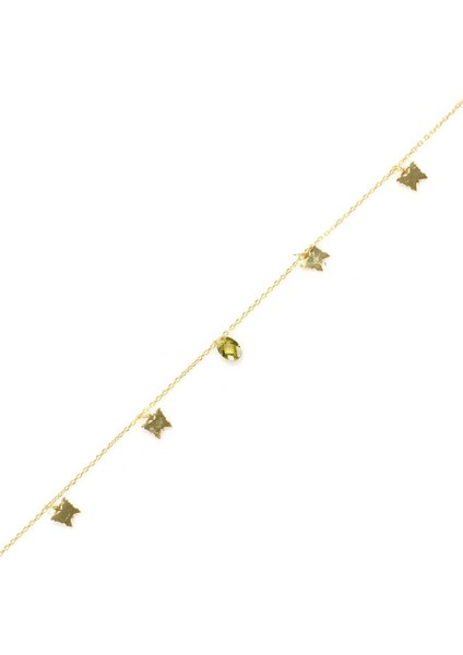 925 Ayar Gümüş Oval Peridot Taşlı Kelebek Halhal
