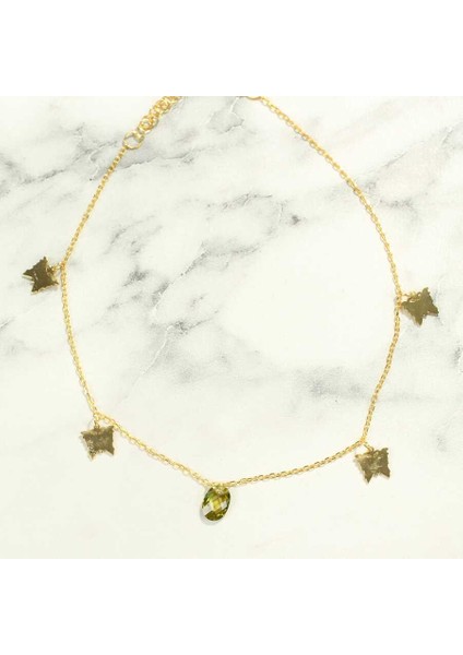 925 Ayar Gümüş Oval Peridot Taşlı Kelebek Halhal fiyatları