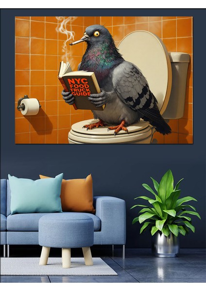 Tuvalette Sigara Içen Güvercin Dekoratif Kanvas - Mdf Ahşap Tablo modelleri