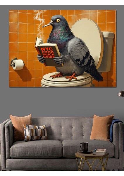 Tuvalette Sigara Içen Güvercin Dekoratif Kanvas - Mdf Ahşap Tablo fırsatları