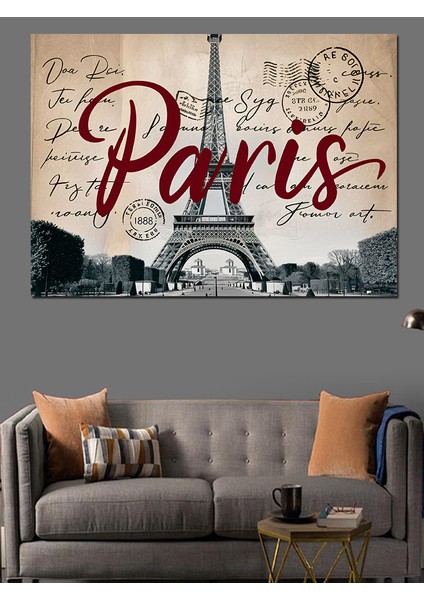 Eyfel Kulesi Paris Yazısı Dekoratif Kanvas - Mdf Ahşap Tablo