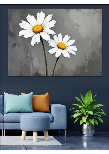 Beton Üstü Papatya Çiçeği Dekoratif Kanvas - Mdf Ahşap Tablo fiyatları