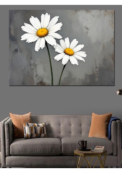 Beton Üstü Papatya Çiçeği Dekoratif Kanvas - Mdf Ahşap Tablo modelleri