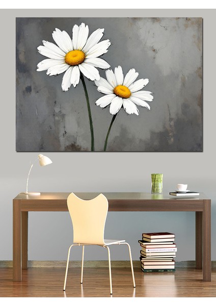 Beton Üstü Papatya Çiçeği Dekoratif Kanvas - Mdf Ahşap Tablo fırsatları