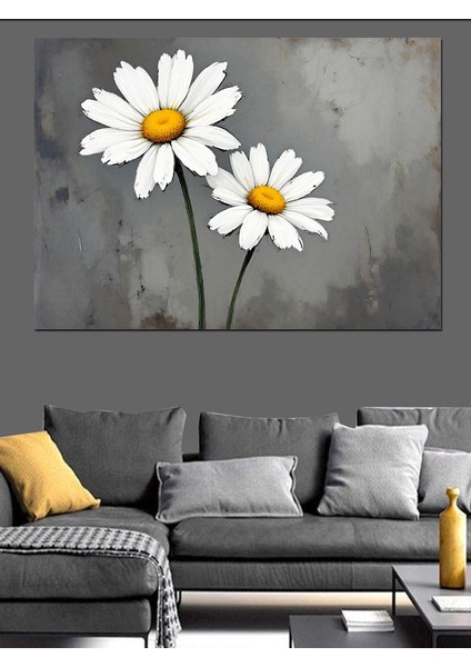 Beton Üstü Papatya Çiçeği Dekoratif Kanvas - Mdf Ahşap Tablo indirimleri