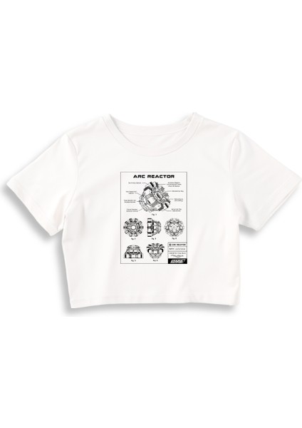 Arc Reactor Crop Tişört - Beyaz