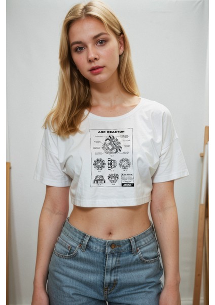 Arc Reactor Crop Tişört - Beyaz
