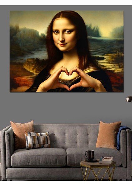 Kalp Işareti Yapan Mona Lisa Dekoratif Kanvas - Mdf Ahşap Tablo