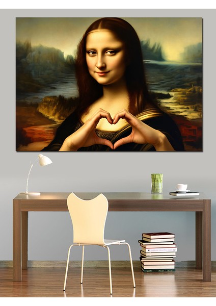 Kalp Işareti Yapan Mona Lisa Dekoratif Kanvas - Mdf Ahşap Tablo fiyatları
