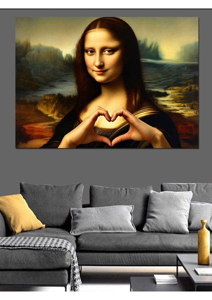 Kalp Işareti Yapan Mona Lisa Dekoratif Kanvas - Mdf Ahşap Tablo modelleri