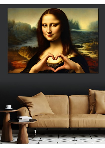 Kalp Işareti Yapan Mona Lisa Dekoratif Kanvas - Mdf Ahşap Tablo fırsatları
