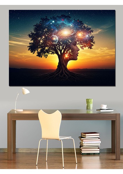 Renkli Işıklı Büyülü Ağaç Dekoratif Kanvas - Mdf Ahşap Tablo