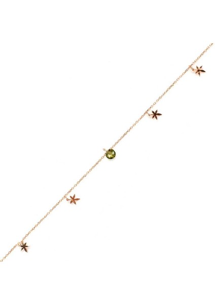 925 Ayar Gümüş Yuvarlak Peridot Taşlı Yusufçuk Model Halhal