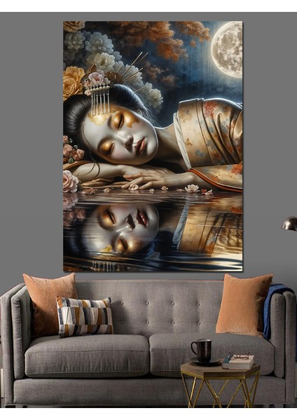 Uyuyan Japon Kadın Dekoratif Kanvas - Mdf Ahşap Tablo
