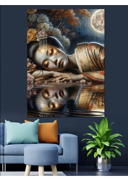 Uyuyan Japon Kadın Dekoratif Kanvas - Mdf Ahşap Tablo fiyatları