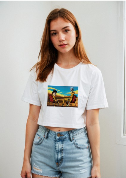 Breaking Bad / Rick And Morty Crop Tişört - Beyaz