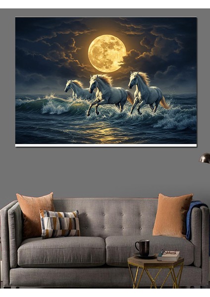 Ay Işığında Koşan Atlar Dekoratif Kanvas - Mdf Ahşap Tablo fiyatları