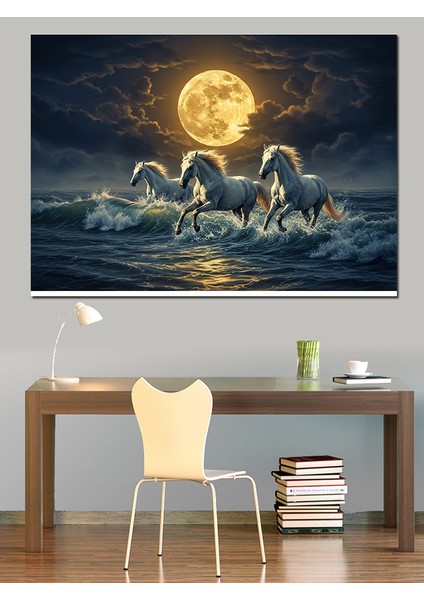 Ay Işığında Koşan Atlar Dekoratif Kanvas - Mdf Ahşap Tablo modelleri