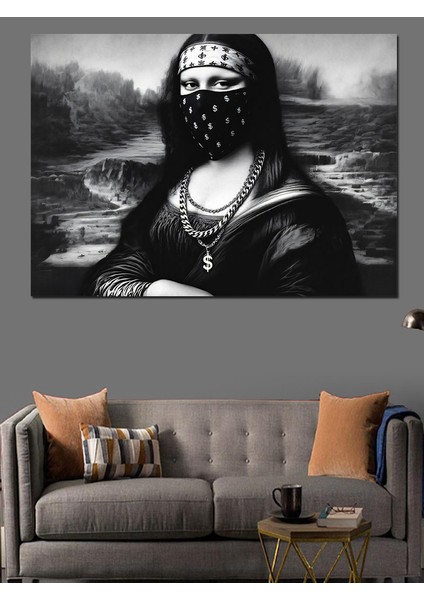Maskeli Mona Lisa Figürü Dekoratif Kanvas - Mdf Ahşap Tablo
