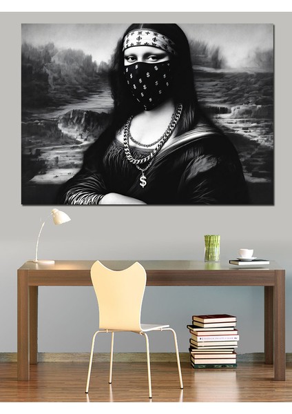 Maskeli Mona Lisa Figürü Dekoratif Kanvas - Mdf Ahşap Tablo fiyatları