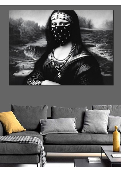 Maskeli Mona Lisa Figürü Dekoratif Kanvas - Mdf Ahşap Tablo modelleri
