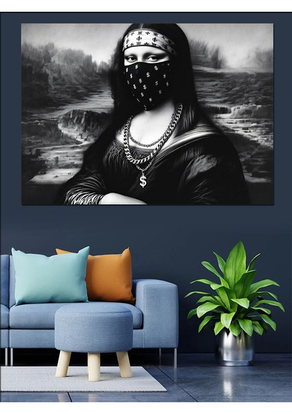 Maskeli Mona Lisa Figürü Dekoratif Kanvas - Mdf Ahşap Tablo indirimleri