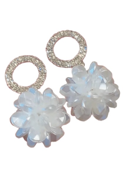 Lüks Kristal Çiçek Püskül Damla Küpe Kadınlar Için Parlak Zirkon Opal Uzun Dangle Küpe Kızlar Parti Düğün Takı Hediye Metal RENK:ER22Y1095 (Yurt Dışından)
