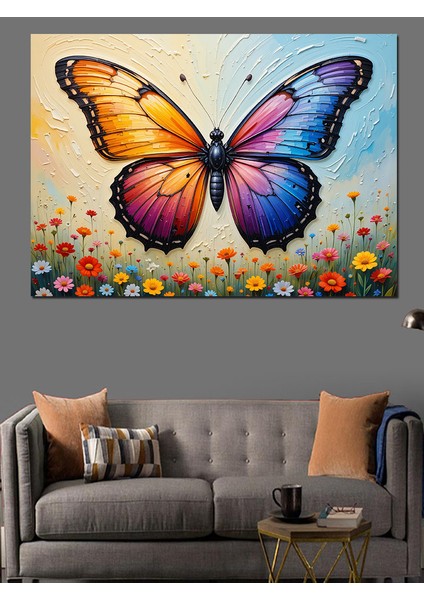 Renkli Kanatlı Büyük Kelebek Dekoratif Kanvas - Mdf Ahşap Tablo