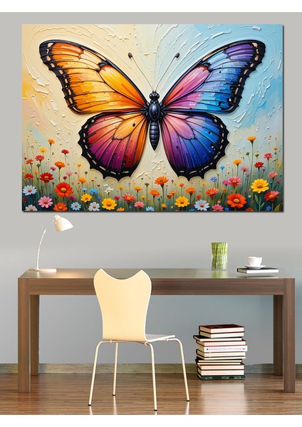 Renkli Kanatlı Büyük Kelebek Dekoratif Kanvas - Mdf Ahşap Tablo fiyatları
