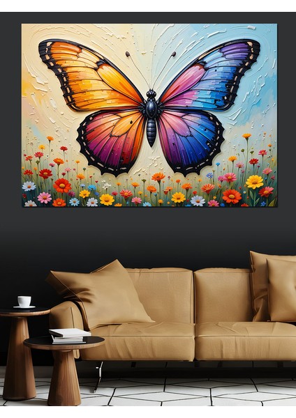 Renkli Kanatlı Büyük Kelebek Dekoratif Kanvas - Mdf Ahşap Tablo fırsatları