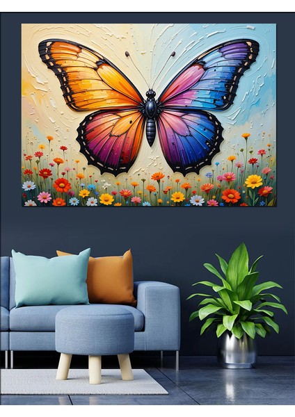 Renkli Kanatlı Büyük Kelebek Dekoratif Kanvas - Mdf Ahşap Tablo indirimleri