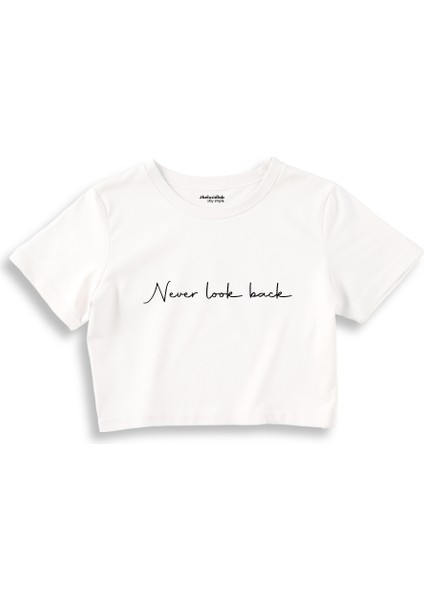 Never Look Back Crop Tişört - Beyaz
