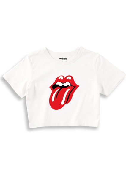 The Rolling Stones Crop Tişört - Beyaz