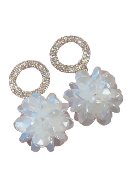 Lüks Kristal Çiçek Püskül Damla Küpe Kadınlar Için Parlak Zirkon Opal Uzun Dangle Küpe Kızlar Parti Düğün Takı Hediye Metal RENK:ER22Y1370 (Yurt Dışından)