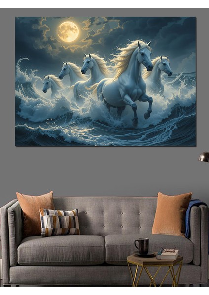 Ay Işığında Koşan Atlar Dekoratif Kanvas - Mdf Ahşap Tablo fiyatları