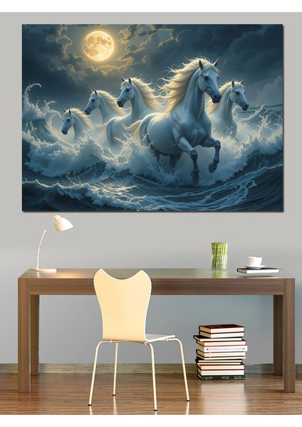 Ay Işığında Koşan Atlar Dekoratif Kanvas - Mdf Ahşap Tablo modelleri