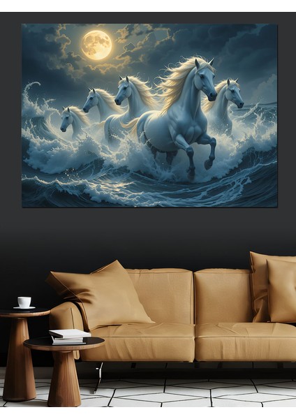 Ay Işığında Koşan Atlar Dekoratif Kanvas - Mdf Ahşap Tablo indirimleri