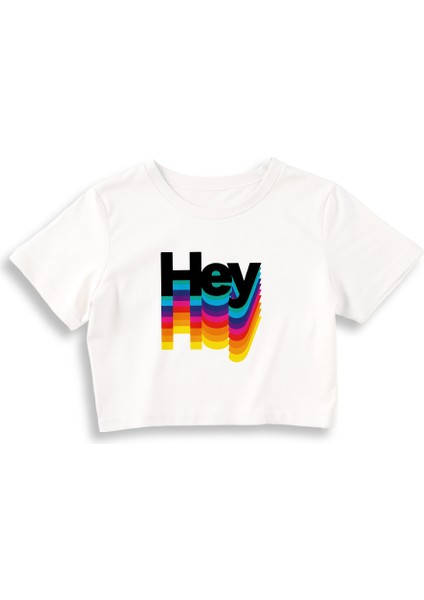 Hey Crop Tişört - Beyaz
