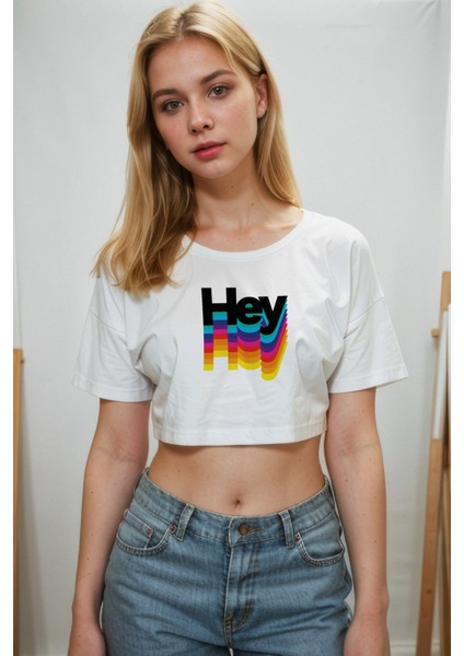 Hey Crop Tişört - Beyaz