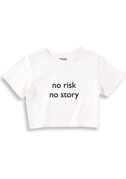 No Risk No Story Crop Tişört - Beyaz