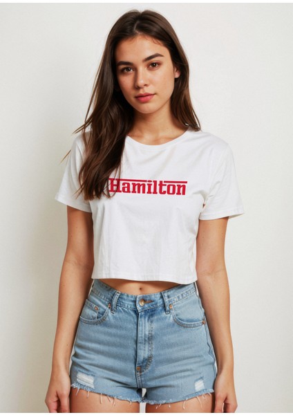 Hamilton / Ferrari Crop Tişört - Beyaz