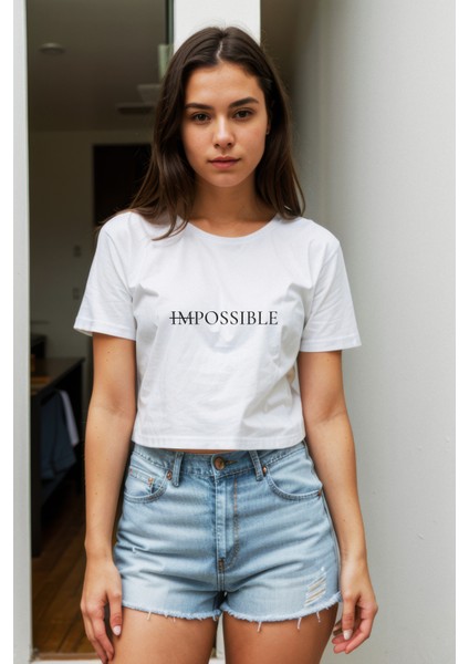 Impossıble Crop Tişört - Beyaz