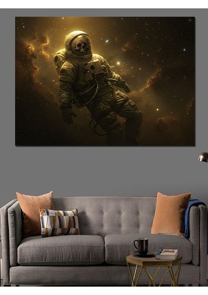 Uzayda Süzülen Astronot Figürü Dekoratif Kanvas - Mdf Ahşap Tablo