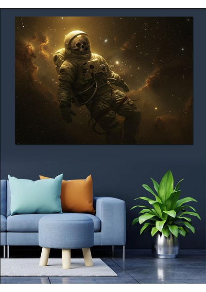 Uzayda Süzülen Astronot Figürü Dekoratif Kanvas - Mdf Ahşap Tablo