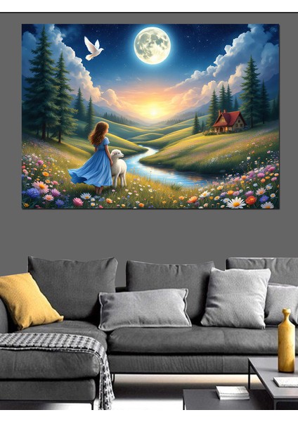 Doğada Ay Manzaralı Çocuk Dekoratif Kanvas - Mdf Ahşap Tablo modelleri