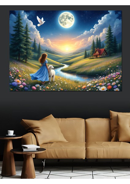 Doğada Ay Manzaralı Çocuk Dekoratif Kanvas - Mdf Ahşap Tablo fırsatları
