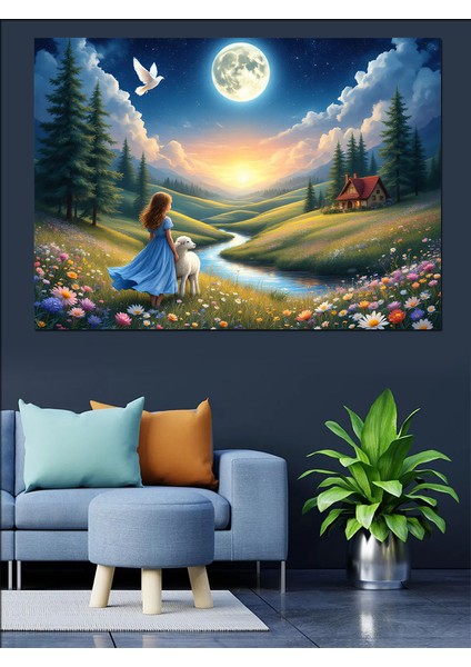 Doğada Ay Manzaralı Çocuk Dekoratif Kanvas - Mdf Ahşap Tablo indirimleri