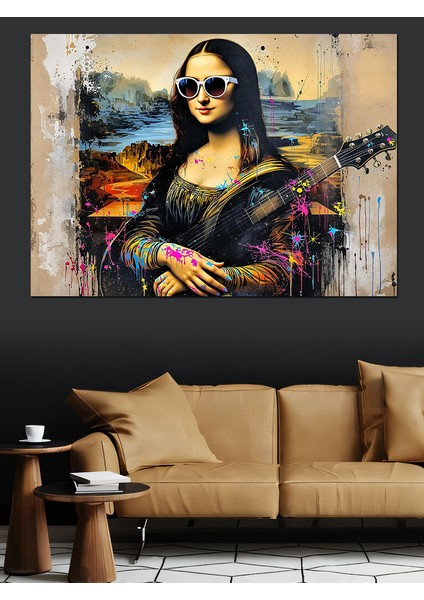 Güneş Gözlüklü Mona Lisa Dekoratif Kanvas - Mdf Ahşap Tablo
